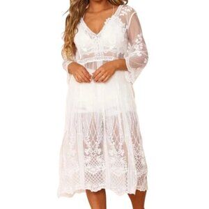 Peach Love California Swim Cover Up Size Medium Sheer Floral Lace Bohemian Beach